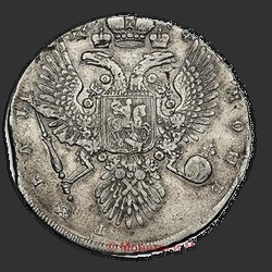 аверс 1 ruble 1734 "1 ruble 1734 "TYPE 1734". Big head. Cross Crown shares inscription. Date divided crown. The wing of the eagle feathers 13"