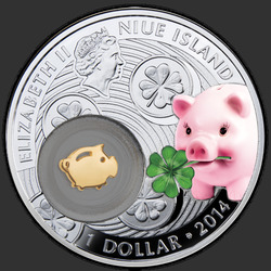 аверс 1$ (бак) 2014 "Символы счастья: Свинка"