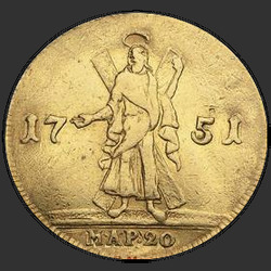 аверс 2 kultapalaa 1751 "2 kultapalaa vuonna 1751, "ST. Andrew." IDA. 20"