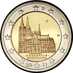 аверс 2€ 2011 "Federal state of North Rhine-Westphalia (F)"
