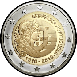 аверс 2€ 2010 "100-річчя Португальської Республіки"