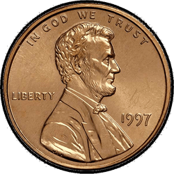 аверс 1¢ (пенни) 1997 "США - 1 Cent / 1997 - S PROOF"