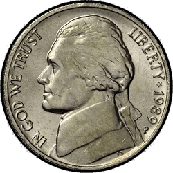 аверс 5¢ (nickel) 1989 "USA - 5 Cents / 1989 - S Todistus"