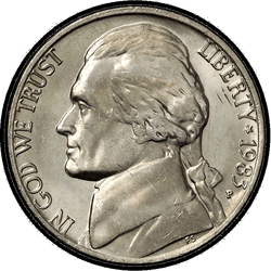 аверс 5¢ (nickel) 1983 "EUA - 5 cêntimos / 1983 - S Proof"