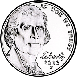 аверс 5¢ (никель) 2013 "США - 5 Cents / 2013 - P"