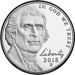 аверс 5¢ (nickel) 2018 "P"