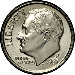 аверс 10¢ (дайм) 1997 "США - Dime / 1997 - срібло"