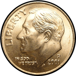 аверс 10¢ (дайм) 2001 "США - Dime / 2001 - срібло"