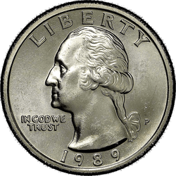 аверс 25¢ (quarter) 1989 "الولايات المتحدة الأمريكية - الربع / 1989 - S الدليل"