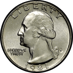 аверс 25¢ (quarter) 1981 "الولايات المتحدة الأمريكية - الربع / 1981 - S T1 إثبات"