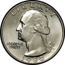 аверс 25¢ (quarter) 1980 "الولايات المتحدة الأمريكية - الربع / 1980 - S الدليل"