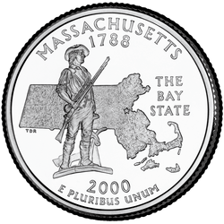 реверс 25¢ (quarter) 2000 "Massachusetts Eyalet Mahallesi / D"