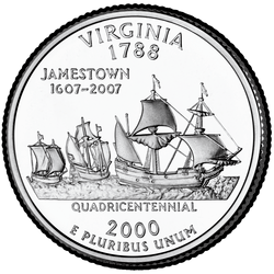 реверс 25¢ (quarter) 2000 "Virginia osariigi kvartal / P"