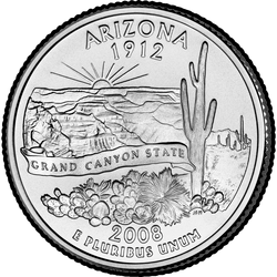 реверс 25¢ (quarter) 2008 "Cuarto del estado de Arizona / P"