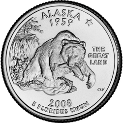 реверс 25¢ (quarter) 2008 "Alaska Kwart van de Staat / P"