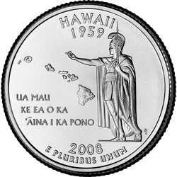 реверс 25¢ (квотер) 2008 "Hawaii Чвэрць штата / D"
