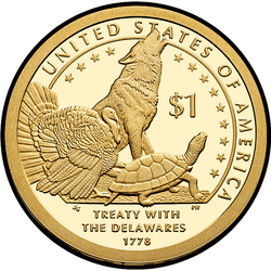 реверс 1$ (buck) 2013 "USA - 1 Dollar / 2013 - Sacagawea Dollar TREATY WITH / P"