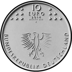 аверс 10 евро 2014 "600 лет Констанцскому собору (Ag)"