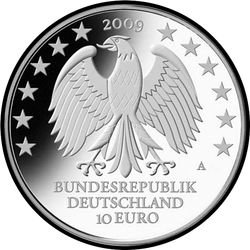 аверс 10 евро 2009 " 600 лет университету в Лейпциге"