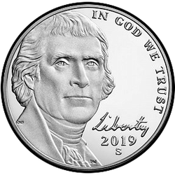 аверс 5¢ (nickel) 2019 "P"