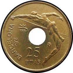 аверс 25 pesetas 1991 "XXV Yaz Olimpiyat Oyunları, Barcelona 1992 / Kral Juan Carlos I /"