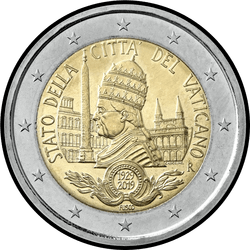 аверс 2€ 2019 "90-річчя з дня заснування Держави Ватикан"