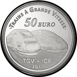 реверс 50€ 2011 "Treni TGV / ICE - Stazione ferroviaria di Metz"