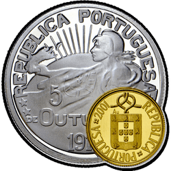 аверс 2½€ 2014 "100º Aniversário - Primeira Moeda Comemorativa de Portugal"