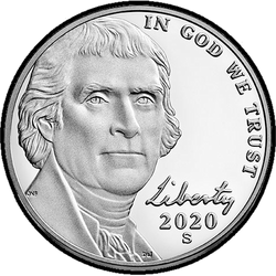 аверс 5¢ (никель) 2020 "S"