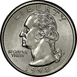 аверс 25¢ (квотер) 1998 "USA - Quarter / 1998 - P"