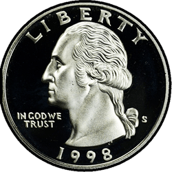 аверс 25¢ (квотер) 1998 "USA - Quarter / 1998 - Silver"
