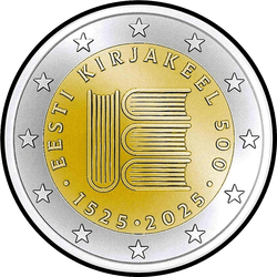 аверс 2€ 2025 "500th anniversary of the first printed text in Estonian"