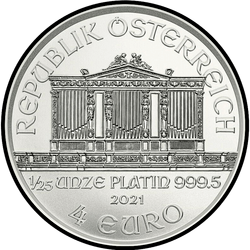 аверс 4 евро 2021 "Венская филармония 1/25 oz Platinum"