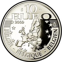 аверс 10 евро 2009 "75 лет правящему королю Бельгии Альберту II"