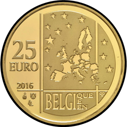 аверс 25 евро 2016 "175 лет Королевскому нумизматическому обществу Бельгии"