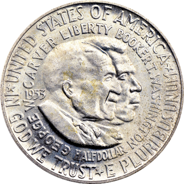 аверс 50¢ (half) 1953 "1953 년 부커 티 워싱턴과 조지 더블유 카버"