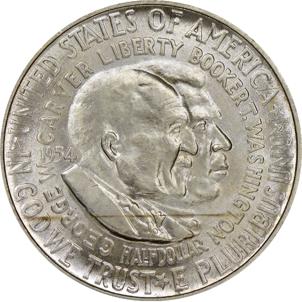 аверс 50¢ (half) 1954 "1954 년 부커 티 워싱턴과 조지 더블유 카버"